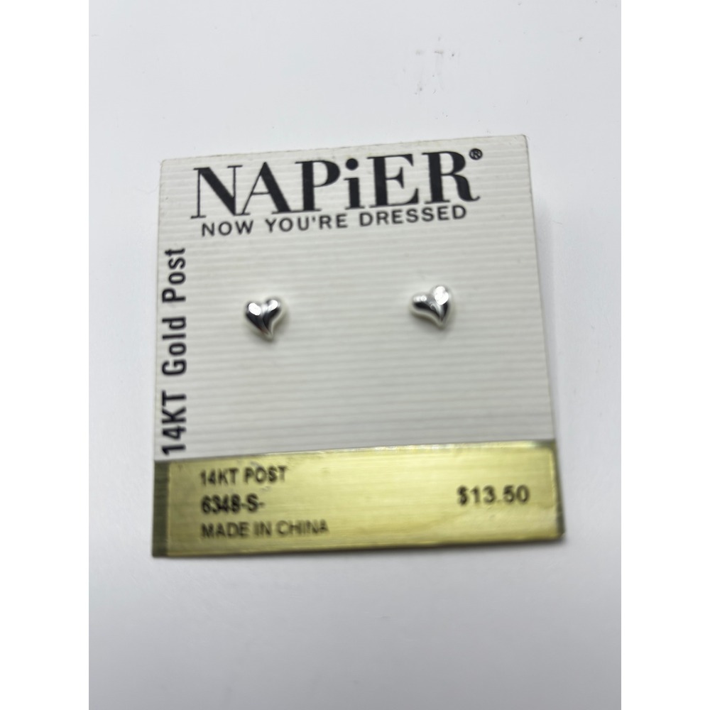 Napier Heart Stud Earrings Women OS Silver 14KT Gold Post 6348-S Puffed Tiny